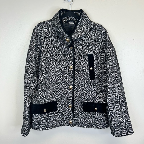 Classic Old Money Preppy Talbots XL Black White Textured Winter Fall Coat Gold - Picture 3 of 16